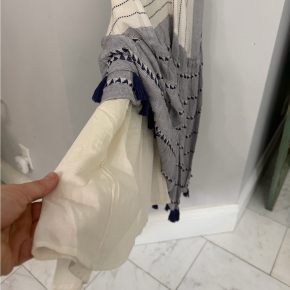 SAYLOR women’s large navy white tassel fringe maxi spaghetti strap maxi dress - Picture 5 of 9